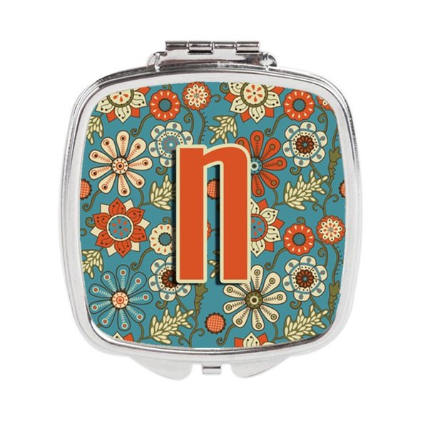 Carolines Treasures Letter N Flowers Retro Blue Compact Mirror CJ2012-NSCM